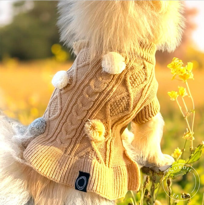 Neule pompom, beige