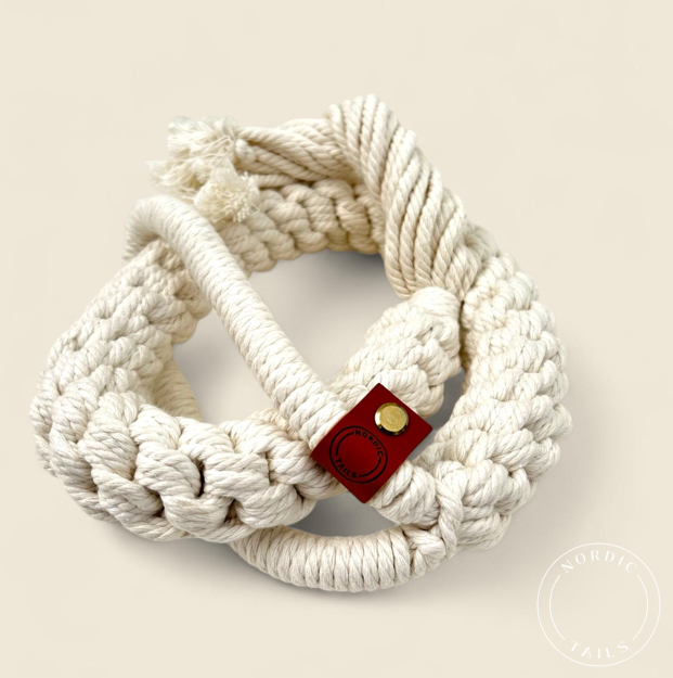 Koiran vetolelu, punottu köysilelu, valkoinen